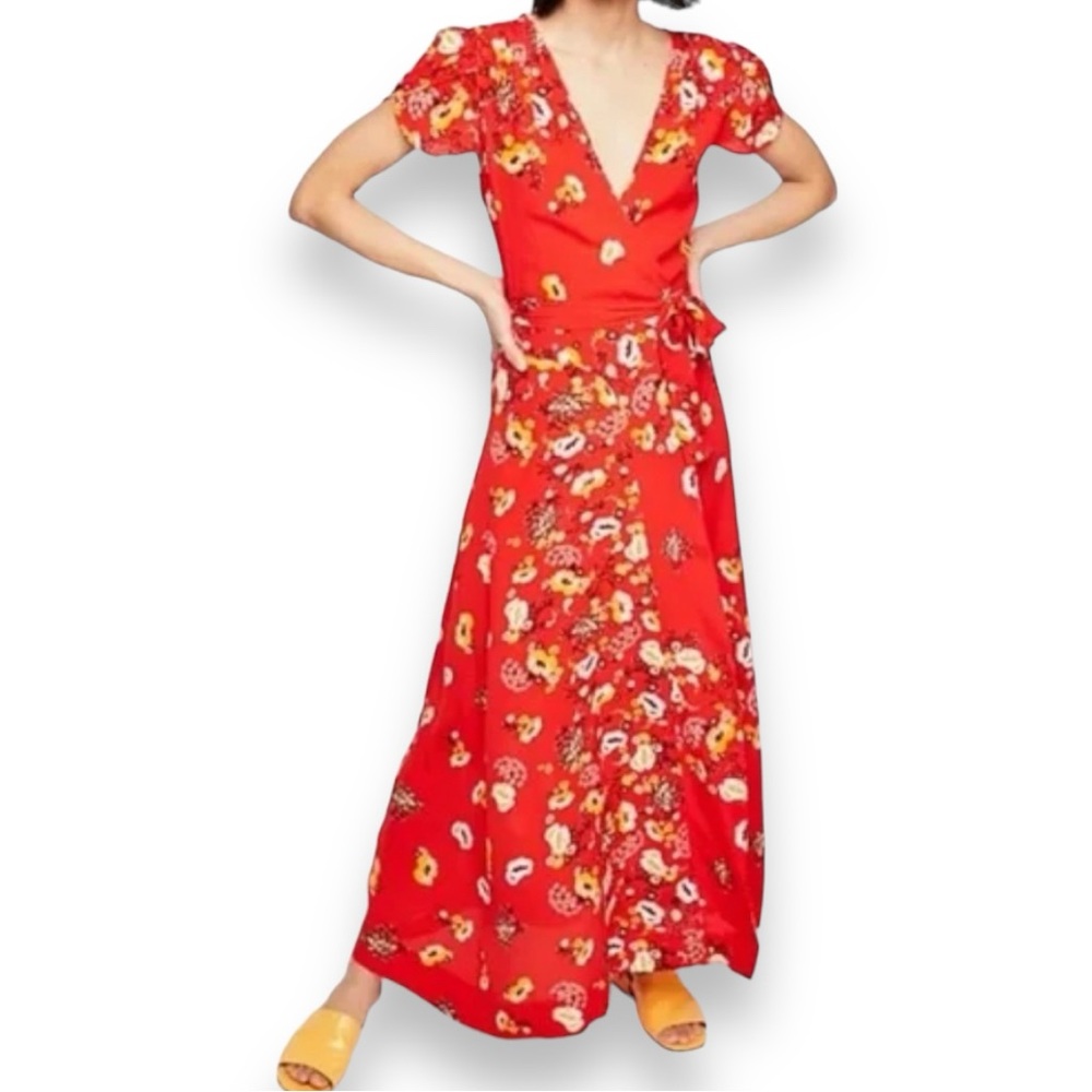 Free People Gorgeous Jess Floral Wrap Maxi Dress Flower Size M